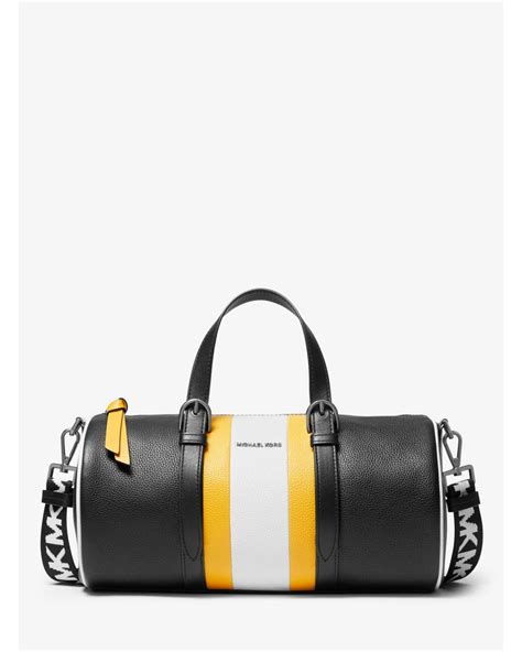 michael kors barrel|Stanton Large Striped Pebbled Leather Barrel Bag .